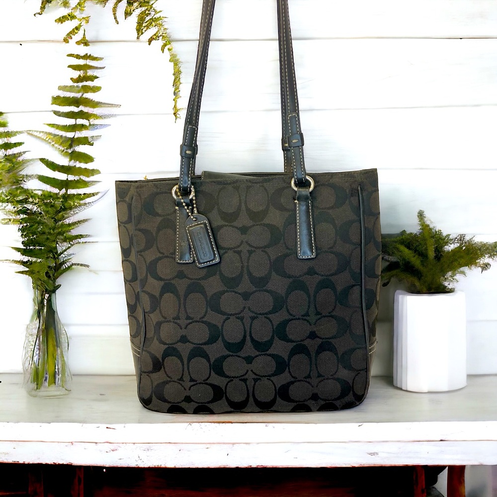 Coach Black Jacquard Logo Shoulder Bag